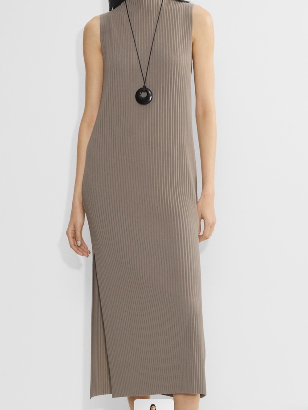 Babaton Ribbed Mock Neck Midi Dress in Taupe